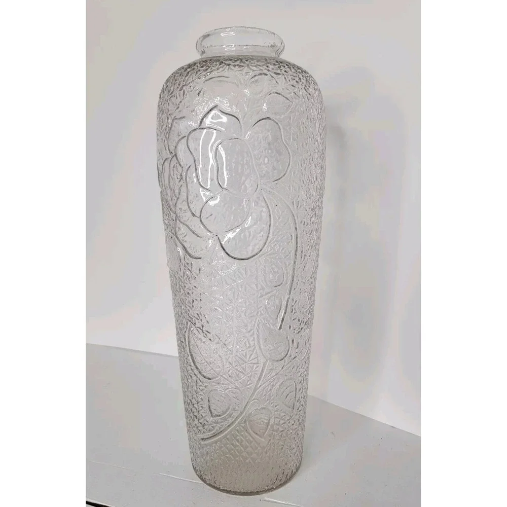 Goofus Glass Large Pickle Jar Vase Rose Flower Pattern Vtg GLOWS 14